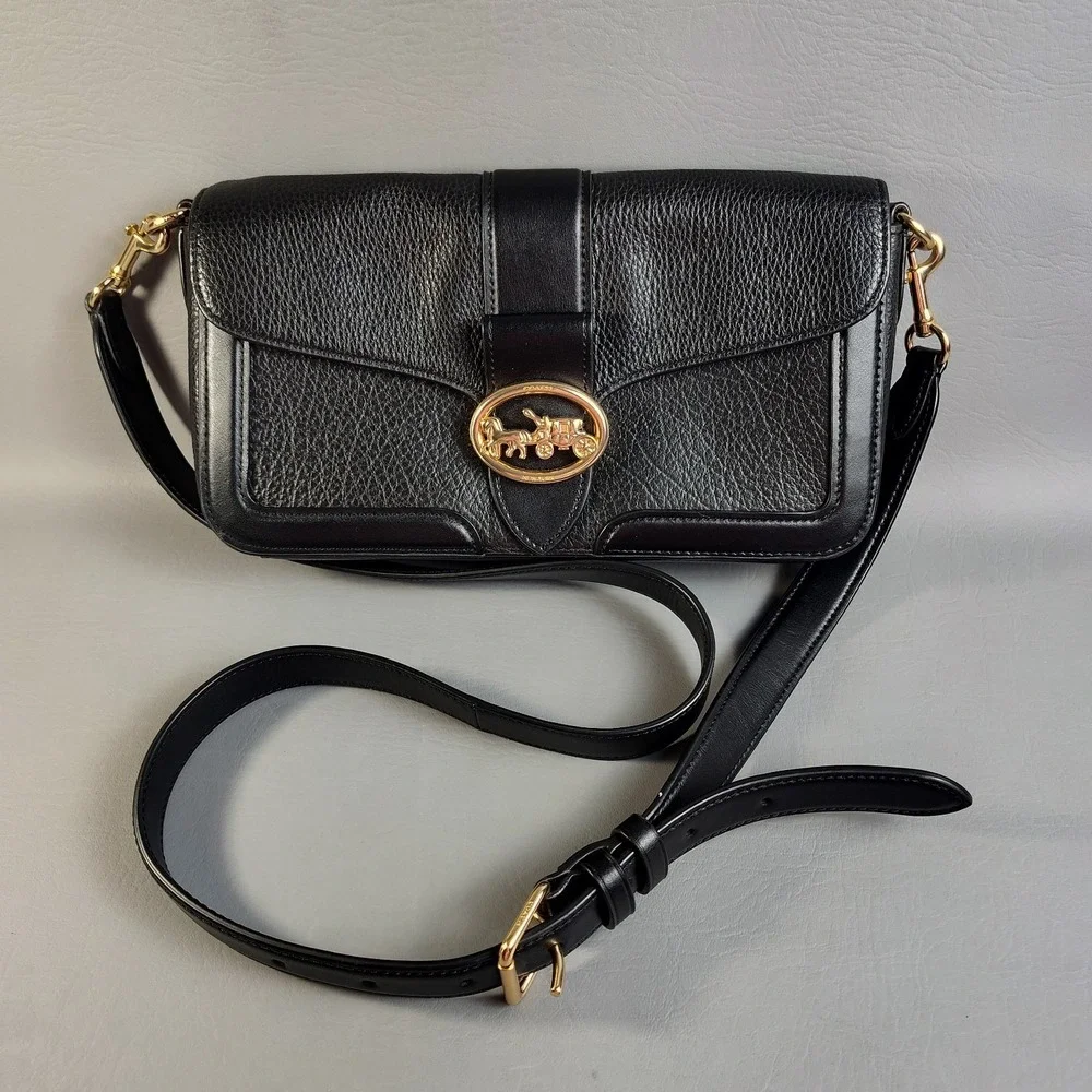 Coach Georgie Crossbody Bag Pebbled Leather Black Gold Hardware
